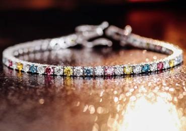 Preview: Farbenfrohes Moissanit Armband in Sterling Silber 4mm breit