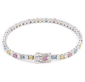 Farbenfrohes Moissanit Armband in Sterling Silber 4mm breit