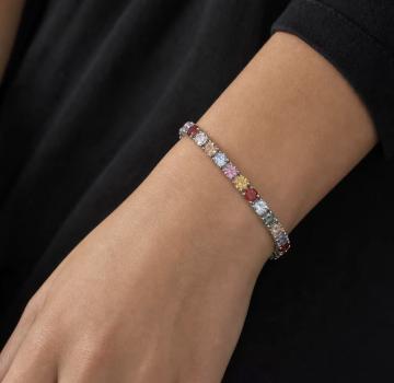 Preview: Farbenfrohes Moissanit Armband in Sterling Silber