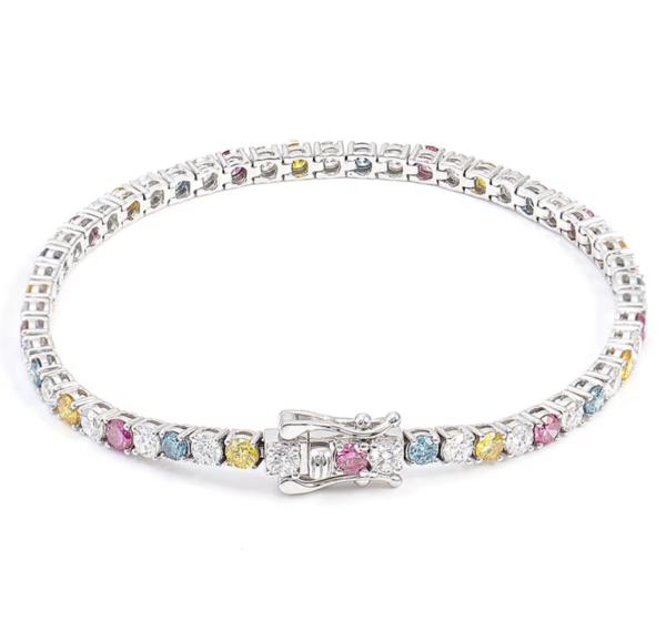 Farbenfrohes Moissanit Armband in Sterling Silber 4mm breit
